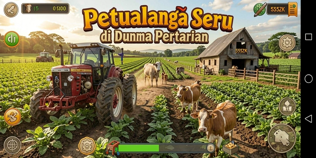 Tampilan gameplay seru di 555ZK dengan berbagai aktivitas pertanian.