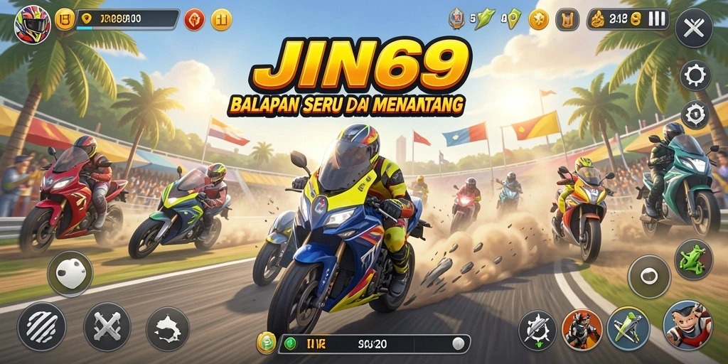 Screenshot seru JIN69 menampilkan aksi balapan yang mendebarkan.