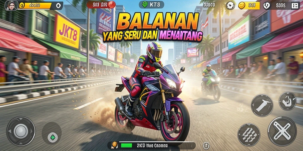 Tampilan gameplay seru dalam balapan motor JKT8.