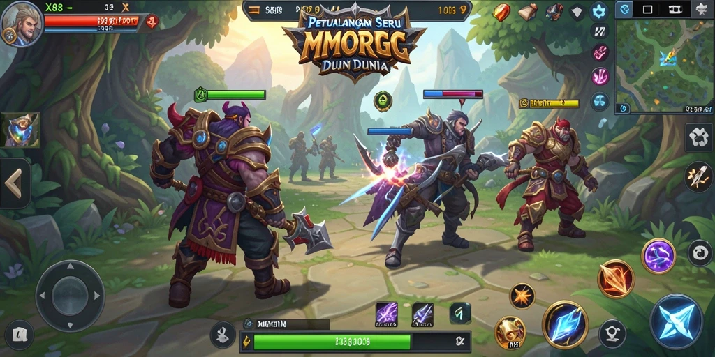 Tangkapan layar dari permainan X88 yang menunjukkan aksi pertarungan MMORPG.